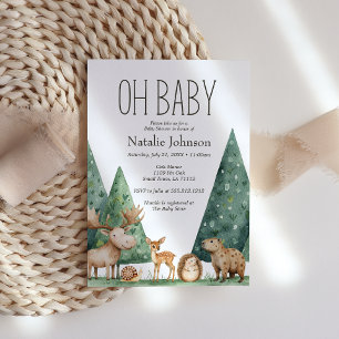 Invitation Boho Woodland Animaux Oh Baby shower