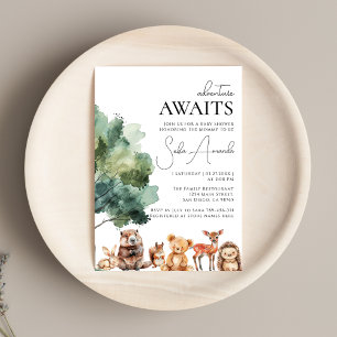 Invitation Boho Woodland Baby shower animal mignon
