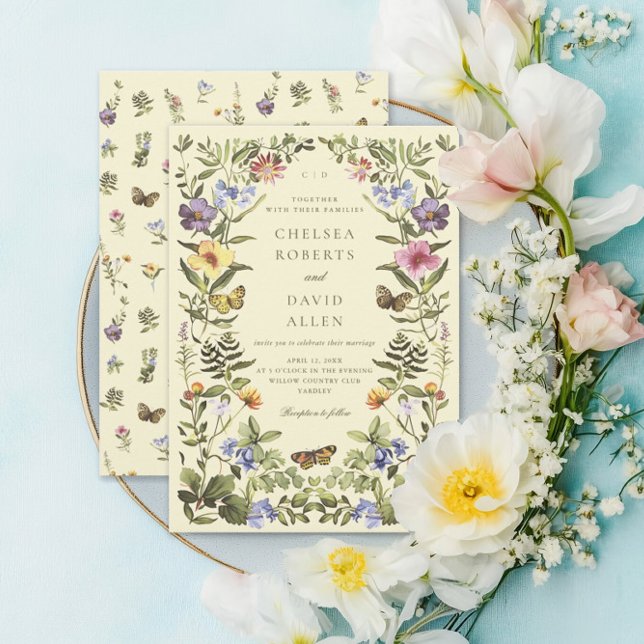 Invitation Boho Woodland Boho Vintage Fleur sauvage Mariage (Créateur téléchargé)