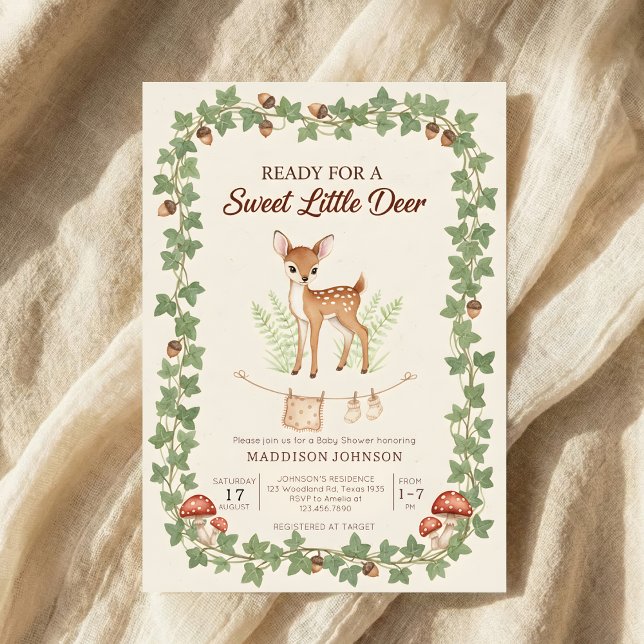 Invitation boho woodland deer greenery baby shower (Créateur téléchargé)