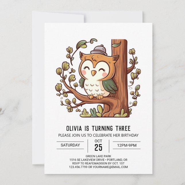 Invitation Boho Woodland Digital Owthday (Devant)