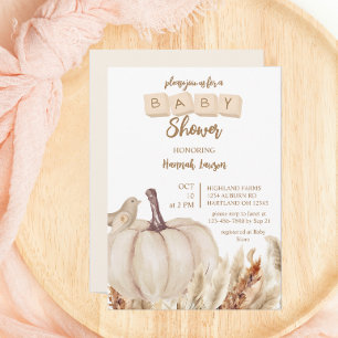 Invitation Boho Woodland Fall Baby shower Citrouille blanc