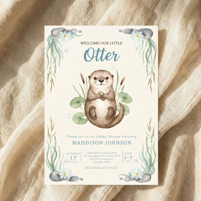 Invitation boho woodland Otters greenery baby shower (Créateur téléchargé)