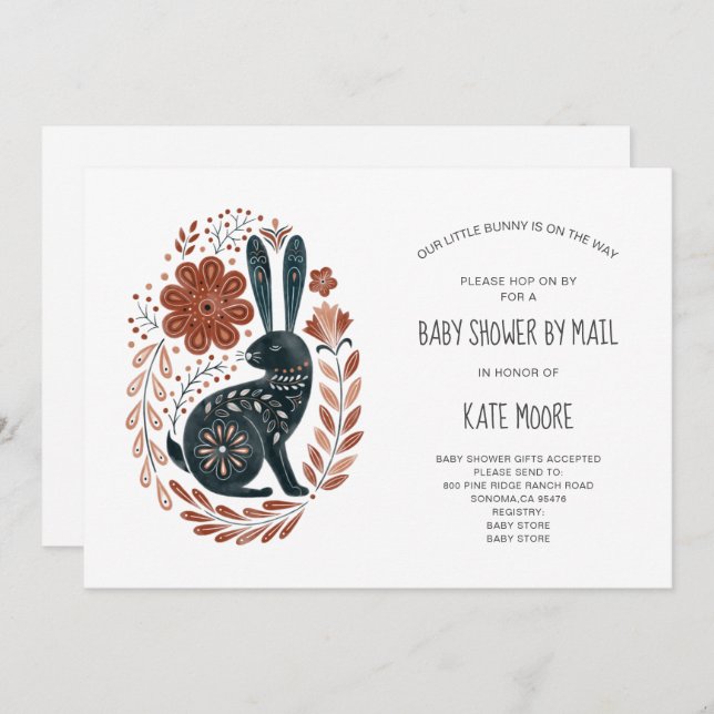 Invitation Boho Woodlands Rabbit Baby shower par la poste (Devant / Derrière)