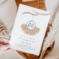 Boho Wreath Baby Boy Baby shower bleu Tan