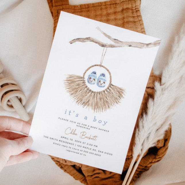 Invitation Boho Wreath Baby Boy Baby shower bleu Tan (Créateur téléchargé)