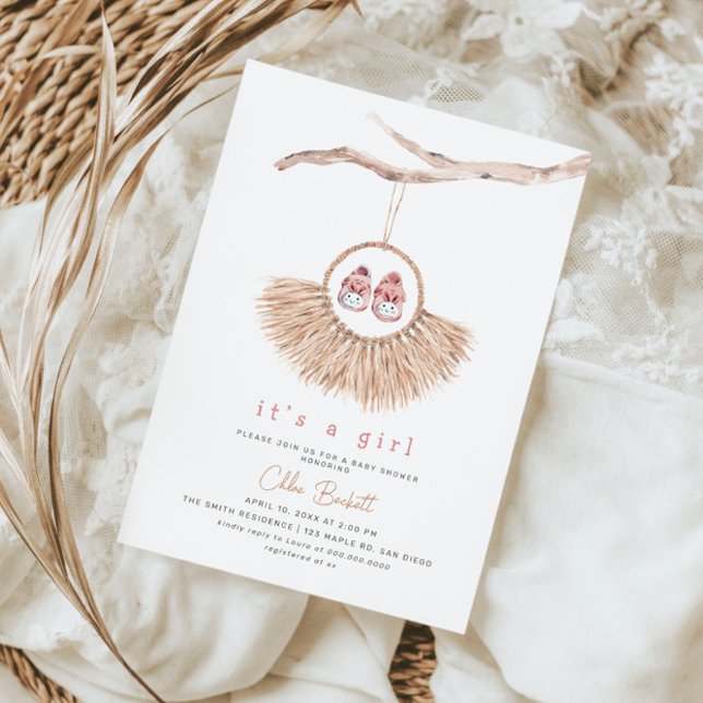 Invitation Boho Wreath Baby Girl Blush Tan Baby shower (Créateur téléchargé)