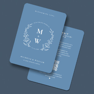 Invitation Boho Wreath Monogramme Floral Mariage Dusty Blue