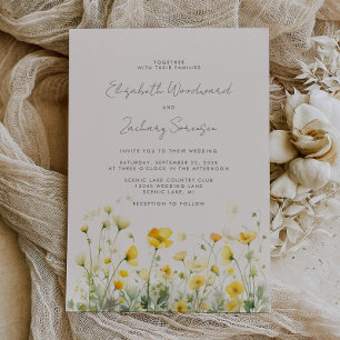 Invitation Boho Yellow Buttercups Aquarelle Floral Mariage