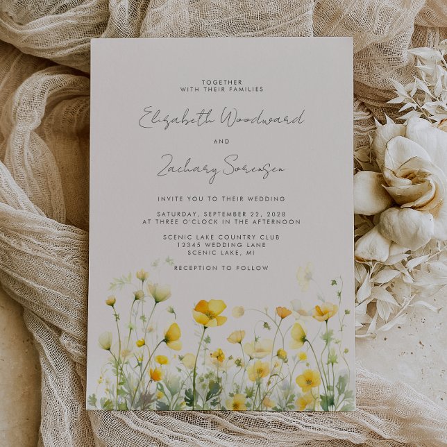 Invitation Boho Yellow Buttercups Aquarelle Floral Mariage (Créateur téléchargé)