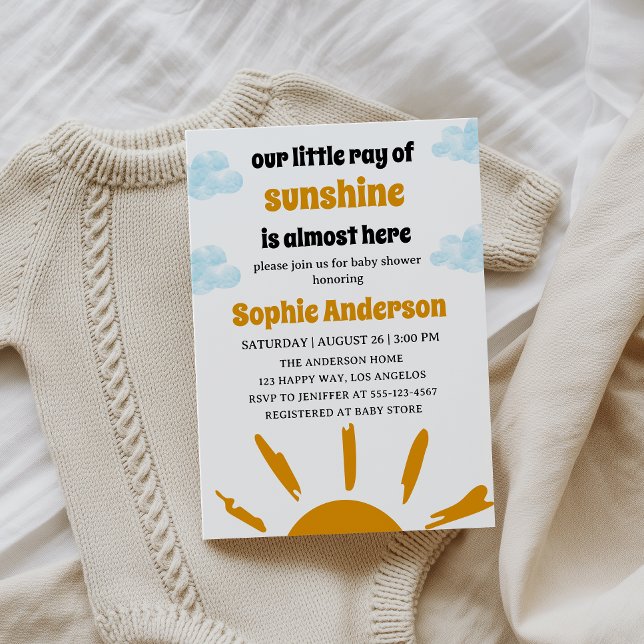 Invitation Boho Yellow Little Ray Of Sunshine Baby Shower (Créateur téléchargé)