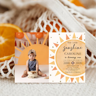 Invitation Boho Yellow Little Sunshine Photo Anniversaire