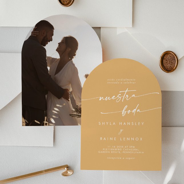 Invitation Boho Yellow Marigold Photo Arch Mariage espagnol (Créateur téléchargé)