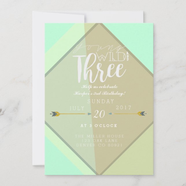 Invitation Boho Young Wild & Three | 3e fête d'anniversaire (Devant)