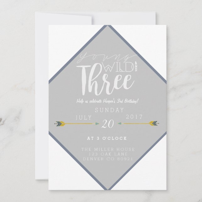 Invitation Boho Young Wild & Three | 3e fête d'anniversaire (Devant)