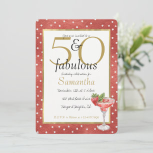 Invitation Boire 50 ans et Fabuleux Glam Or Rouge Points Blan