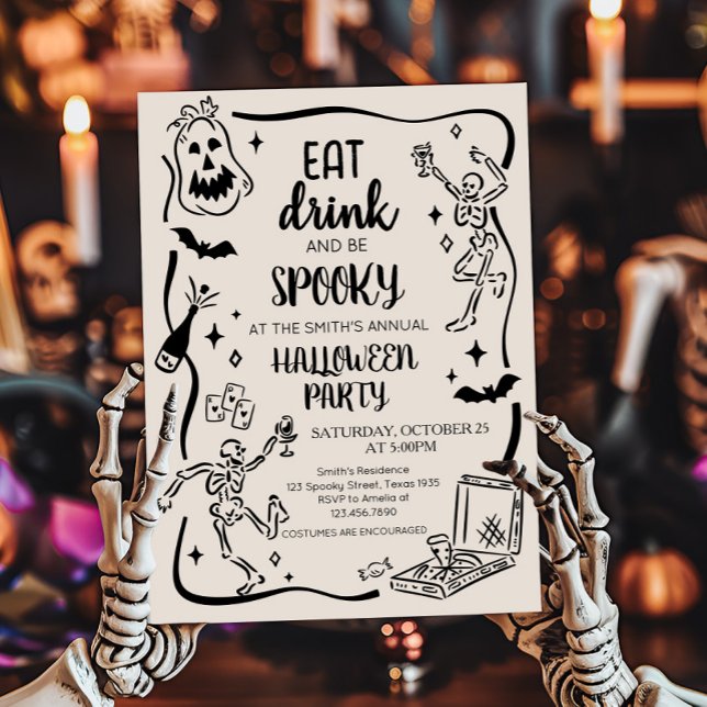 Invitation Boire à manger et fête d'Halloween Éffrayante pour (Eat Drink and Spooky Halloween Party Invitation)