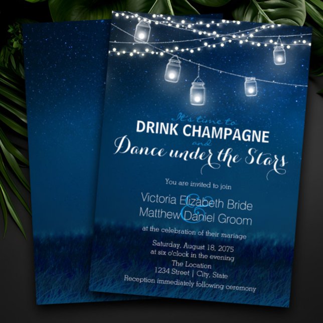 Invitation Boire Champagne Danser Sous Les Étoiles Mason Jar (Créateur téléchargé)