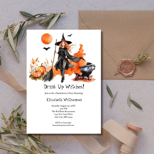 Invitation Boire des sorcières Bachelorette Party (Drink Up Witches Black Orange Bachelorette Party Invitation)