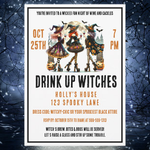 Invitation Boire des sorcières Dames Nuit Halloween Vin Nuit