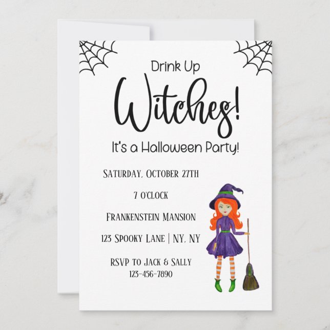 Invitation Boire des sorcières White Halloween Party Invitati (Devant)