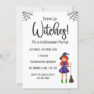 Invitation Boire des sorcières White Halloween Party Invitati
