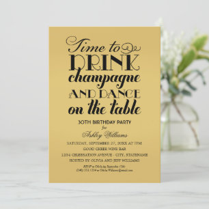 Invitation Boire du Champagne Danse Anniversaire Or
