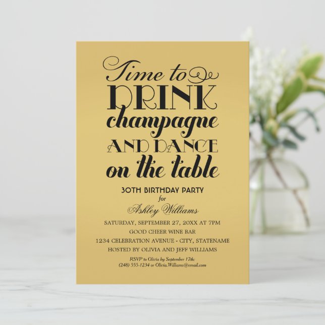 Invitation Boire du Champagne Danse Anniversaire Or (Debout devant)