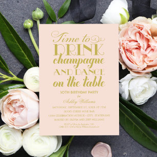 Invitation Boire du Champagne Danser Rose Pâle Or
