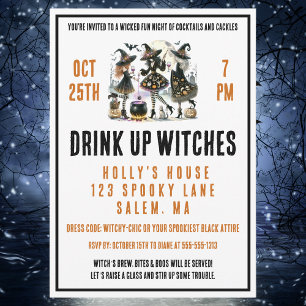 Invitation Boire Jusqu'à La Fin Sorcières Soirée Halloween Co