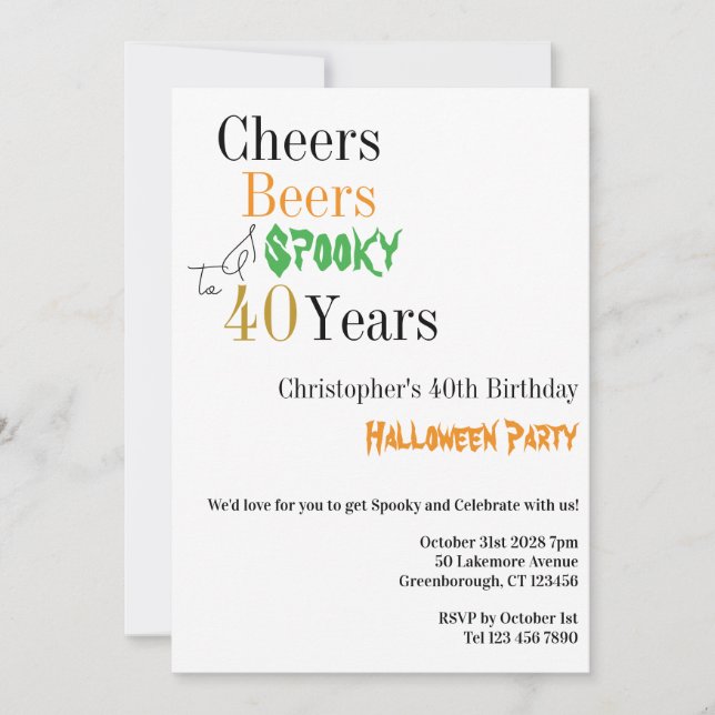 Invitation Boire pour un 40e anniversaire Halloween Fête effr (Devant)