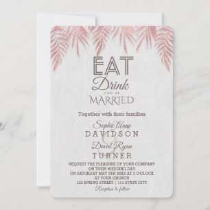 Invitation Boire Rose Gold Palm Feuille Mariage