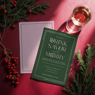 Invitation Boire Savor and Be Joyeux Retro Wavy Holiday Party