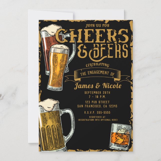 Invitation Boire un verre & Bières Gold Black Pub Bar Fête de (Devant)