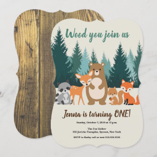Invitation Bois 1er anniversaire Forêt Animaux Végétation