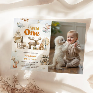 Invitation Bois Animaux 1er anniversaire de fête Photo