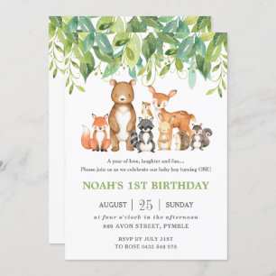 Invitation Bois Animaux 1er Anniversaire Forêt Végétation Gar