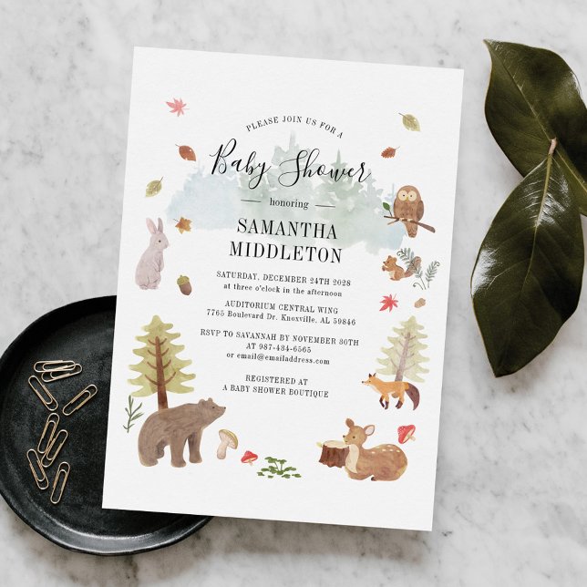 Invitation Bois Animaux Aquarelle Boys Baby shower (Woodland Animals Rustic Fall Baby Shower Invitation)