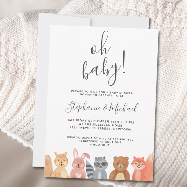Invitation Bois Animaux Aquarelle Couples Baby shower (Créateur téléchargé)
