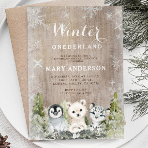 Invitation Bois Animaux artistiques Hiver Onederland Annivers