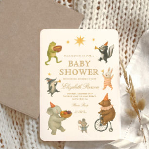 Invitation Bois Animaux Baby shower Cirque mignon