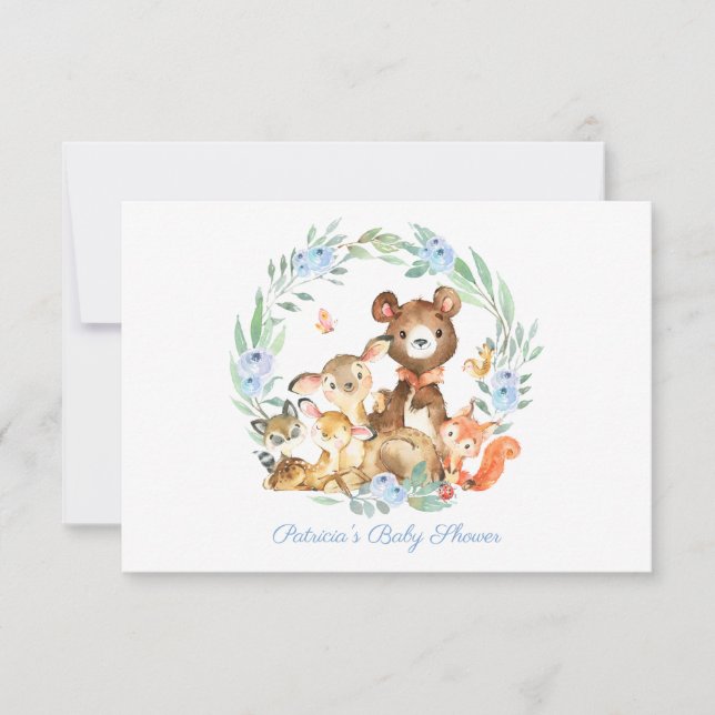 Invitation Bois Animaux Baby shower de verdure Demande de rés (Devant)