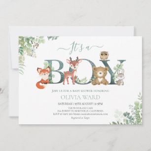Invitation Bois Animaux Baby shower verdoyant