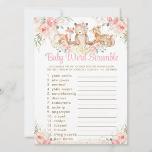 Invitation Bois Animaux Blush Floral Baby Word Scramble