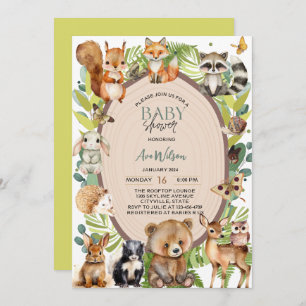 Invitation bois animaux bois bois bois bois baby shower en tr