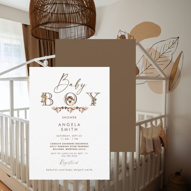Invitation Bois Animaux Brown Baby shower mignon (Créateur téléchargé)