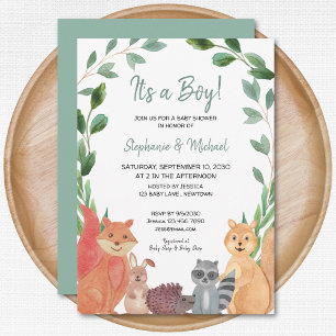 Invitation Bois Animaux C'est un garçon Baby shower Couples