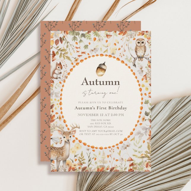 Invitation Bois Animaux Champignons Forêt 1er anniversaire (Créateur téléchargé)