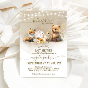 Invitation Bois Animaux Citrouille Automne Baby shower floral