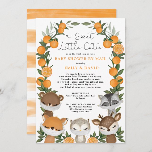 Invitation Bois Animaux Citrus Orange Baby shower Par Mail (Devant / Derrière)
